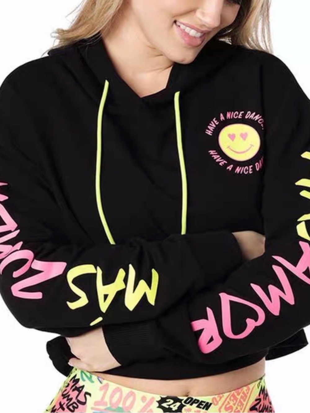 Zumba we are Medium Hoodie sweatshirt more love happy black cropped